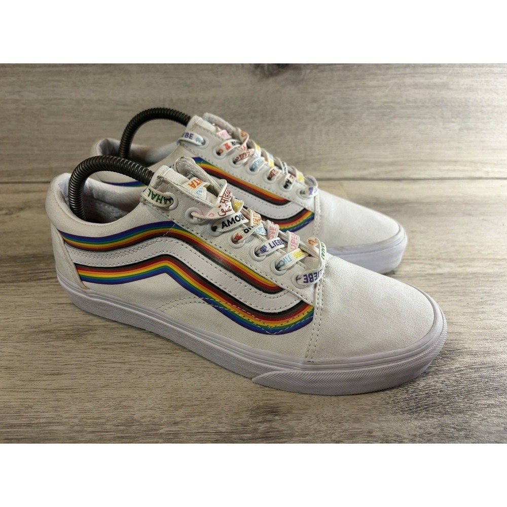 Vans Old Skool Pride White Canvas Low Top Sneakers 508357 Mens Size 7.5 Womens 9